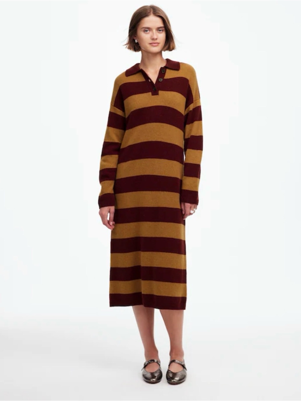 Madewell Relaxed Sweater Dress in aroma Stripe cashmere wool blend size XL